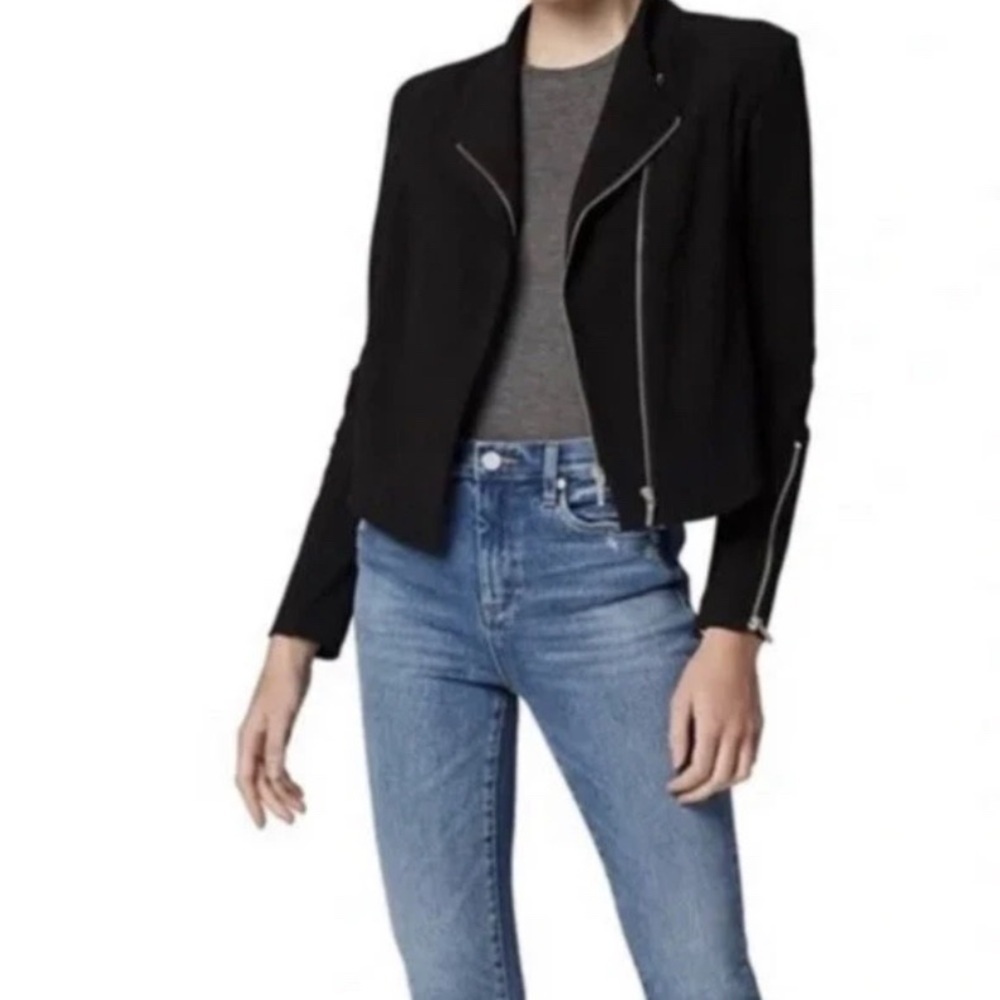 Blank NYC Black Zip Front Moto Blazer Jacket Asymmetrical Zipper Size L NWT